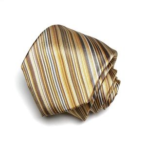 Joseph JoS A. Bank Layers of Yellow and Gray Stripes Narrow Silk Tie